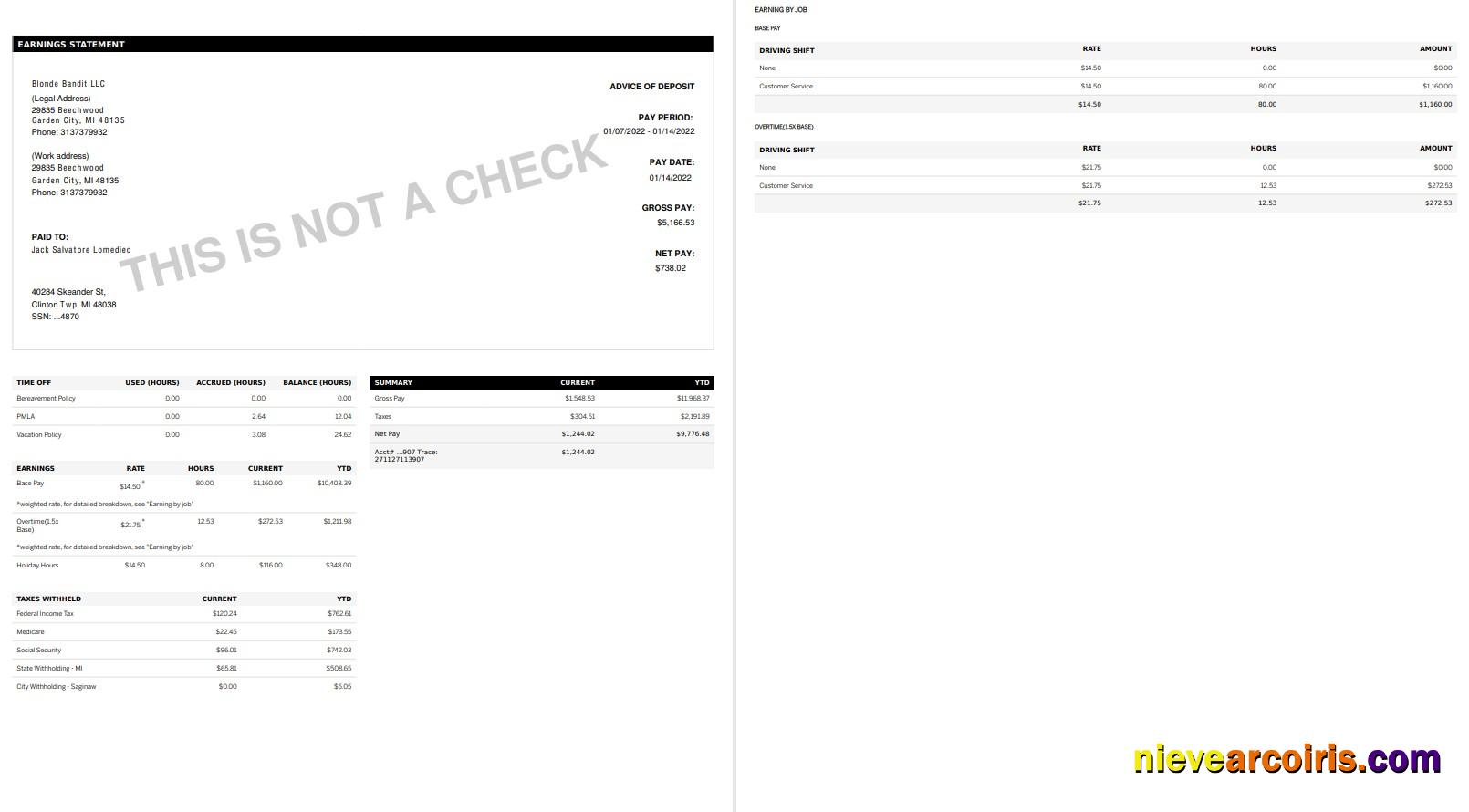 GOLDEN LIMOUSINE pay stub